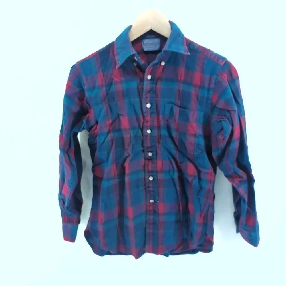 Vintage Sir Pendleton 100% Virgin Wool Plaid Button Down Shirt Size M
